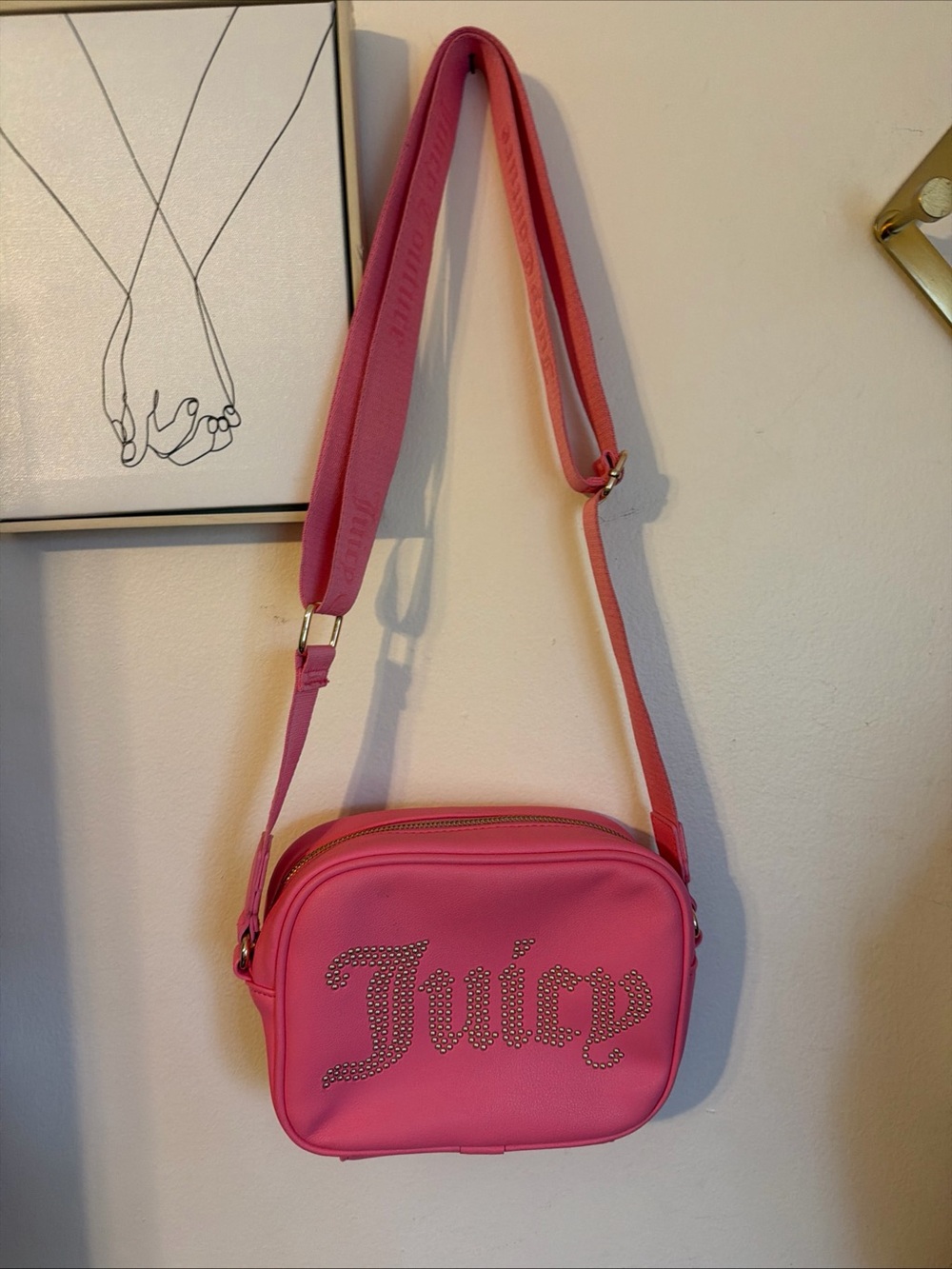 Juicy Couture Hot Pink Crossbody Bag with Studded Logo